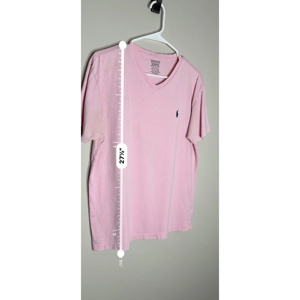 Polo Ralph Lauren Pink V-Neck T-Shirt Large Cotton Pony Logo Classic